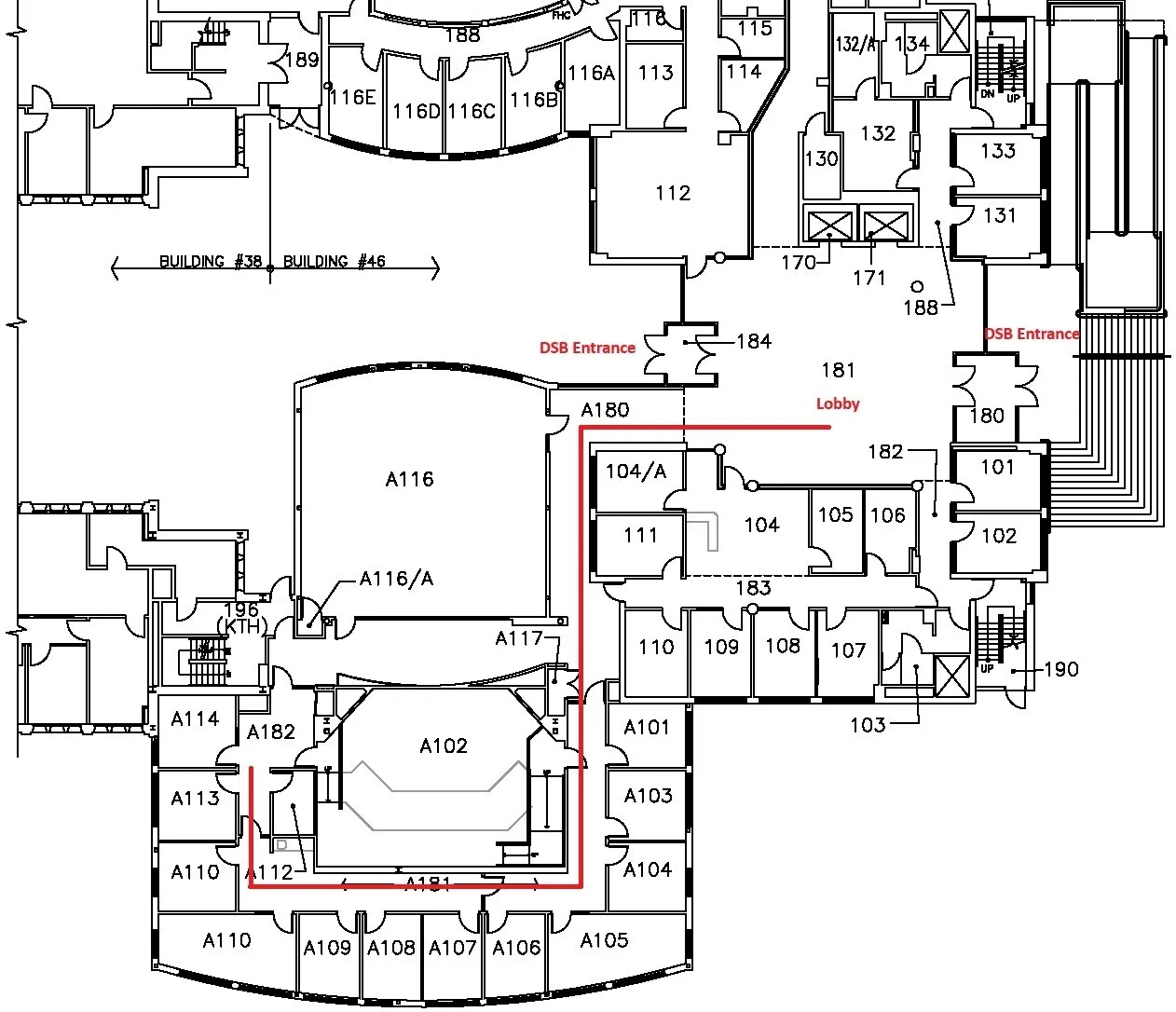 Floor map showing Room A113 location